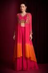 Buy_Aayushi Maniar_Pink Georgette Embroidery, Sequins, Zari Chandrikaa Ombre Jacket Skirt Set _Online_at_Aza_Fashions