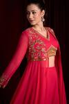 Aayushi Maniar_Pink Georgette Embroidery, Sequins, Zari Chandrikaa Ombre Jacket Skirt Set _at_Aza_Fashions