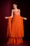 Buy_Aayushi Maniar_Orange Georgette, Crepe Embroidery, Sequins Tarangini Yoke Pleated Anarkali Set _at_Aza_Fashions