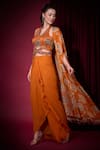 Aayushi Maniar_Orange Tissue, Georgette Sequins, Golakaari Printed Cape And Draped Skirt Set _Online_at_Aza_Fashions