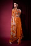Buy_Aayushi Maniar_Orange Tissue, Georgette Sequins, Golakaari Printed Cape And Draped Skirt Set _Online_at_Aza_Fashions