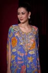 Aayushi Maniar_Blue Crepe, Georgette Sequins, Rangtara Printed Kaftan And Draped Skirt Set _Online_at_Aza_Fashions