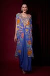 Shop_Aayushi Maniar_Blue Crepe, Georgette Sequins, Rangtara Printed Kaftan And Draped Skirt Set _Online_at_Aza_Fashions