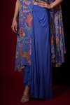 Aayushi Maniar_Blue Crepe, Georgette Sequins, Rangtara Printed Kaftan And Draped Skirt Set _at_Aza_Fashions