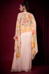 Shop_Aayushi Maniar_Pink Crepe, Georgette Embroidery, Chandrika Printed Cape And Draped Skirt Set _at_Aza_Fashions