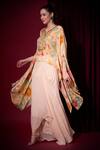 Buy_Aayushi Maniar_Pink Crepe, Georgette Embroidery, Chandrika Printed Cape And Draped Skirt Set _Online_at_Aza_Fashions