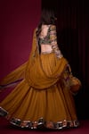 Shop_Aayushi Maniar_Mustard Tissue, Organza Sequins, Stones, Zari, Suryavanshi Printed Lehenga Set _at_Aza_Fashions