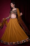 Buy_Aayushi Maniar_Mustard Tissue, Organza Sequins, Stones, Zari, Suryavanshi Printed Lehenga Set _Online_at_Aza_Fashions