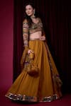 Aayushi Maniar_Mustard Tissue, Organza Sequins, Stones, Zari, Suryavanshi Printed Lehenga Set _at_Aza_Fashions