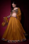 Buy_Aayushi Maniar_Mustard Tissue, Organza Sequins, Stones, Zari, Suryavanshi Printed Lehenga Set 