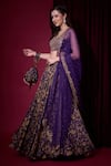 Buy_Aayushi Maniar_Blue Tissue, Crepe, Organza Embroidery, Zari, Indulekha Printed Lehenga Set _Online_at_Aza_Fashions