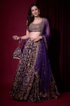 Buy_Aayushi Maniar_Blue Tissue, Crepe, Organza Embroidery, Zari, Indulekha Printed Lehenga Set _at_Aza_Fashions