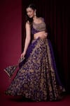Shop_Aayushi Maniar_Blue Tissue, Crepe, Organza Embroidery, Zari, Indulekha Printed Lehenga Set _Online_at_Aza_Fashions
