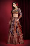 Shop_Aayushi Maniar_Red Organza, Tissue Embroidery, Sequins, Rajmala Multi Panelled Lehenga Set _Online_at_Aza_Fashions