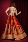 Shop_Aayushi Maniar_Maroon Silk Embroidery, Zari, Metallic Sindoori Multi Panelled Lehenga Set _at_Aza_Fashions