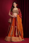 Buy_Aayushi Maniar_Maroon Silk Embroidery, Zari, Metallic Sindoori Multi Panelled Lehenga Set _at_Aza_Fashions