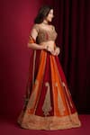 Aayushi Maniar_Maroon Silk Embroidery, Zari, Metallic Sindoori Multi Panelled Lehenga Set _Online_at_Aza_Fashions