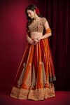 Buy_Aayushi Maniar_Maroon Silk Embroidery, Zari, Metallic Sindoori Multi Panelled Lehenga Set _Online_at_Aza_Fashions