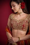 Shop_Aayushi Maniar_Maroon Silk Embroidery, Zari, Metallic Sindoori Multi Panelled Lehenga Set _Online_at_Aza_Fashions