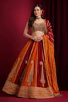 Aayushi Maniar_Maroon Silk Embroidery, Zari, Metallic Sindoori Multi Panelled Lehenga Set _at_Aza_Fashions