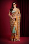 Buy_Aayushi Maniar_Yellow Organza, Tissue Shakuntala Printed Pre-draped Saree With Blouse _at_Aza_Fashions