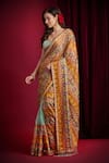 Aayushi Maniar_Yellow Organza, Tissue Shakuntala Printed Pre-draped Saree With Blouse _Online_at_Aza_Fashions