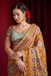 Aayushi Maniar_Yellow Organza, Tissue Shakuntala Printed Pre-draped Saree With Blouse _at_Aza_Fashions