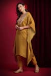 Buy_Aayushi Maniar_Mustard Organza Embroidery, Sequins, Beads, Ira Printed Kaftan And Pant Set _Online_at_Aza_Fashions