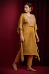 Shop_Aayushi Maniar_Mustard Organza Embroidery, Sequins, Beads, Ira Printed Kaftan And Pant Set _Online_at_Aza_Fashions