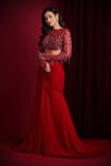 Shop_Aayushi Maniar_Red Georgette, Net Embroidery, Beads, Sequins Kaira Mermaid Lehenga And Blouse Set _Online_at_Aza_Fashions