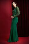 Aayushi Maniar_Green Georgette, Net Beads, Embroidery Round Neck Mira Draped Skirt And Bodysuit _Online_at_Aza_Fashions
