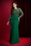 Buy_Aayushi Maniar_Green Georgette, Net Beads, Embroidery Round Neck Mira Draped Skirt And Bodysuit _at_Aza_Fashions