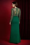 Shop_Aayushi Maniar_Green Georgette, Net Beads, Embroidery Round Neck Mira Draped Skirt And Bodysuit _at_Aza_Fashions