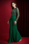Buy_Aayushi Maniar_Green Georgette, Net Beads, Embroidery Round Neck Mira Draped Skirt And Bodysuit _Online_at_Aza_Fashions
