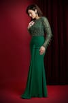 Shop_Aayushi Maniar_Green Georgette, Net Beads, Embroidery Round Neck Mira Draped Skirt And Bodysuit _Online_at_Aza_Fashions