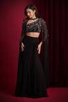 Buy_Aayushi Maniar_Black Net, Georgette Beads, Crystals, Vira Embroidered Blouse Draped Skirt Set _at_Aza_Fashions