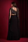 Shop_Aayushi Maniar_Black Net, Georgette Beads, Crystals, Vira Embroidered Blouse Draped Skirt Set _at_Aza_Fashions