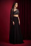 Shop_Aayushi Maniar_Black Net, Georgette Beads, Crystals, Vira Embroidered Blouse Draped Skirt Set _Online_at_Aza_Fashions