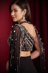 Aayushi Maniar_Black Net, Georgette Beads, Crystals, Vira Embroidered Blouse Draped Skirt Set _at_Aza_Fashions