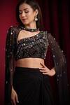 Buy_Aayushi Maniar_Black Net, Georgette Beads, Crystals, Vira Embroidered Blouse Draped Skirt Set 
