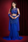 Buy_Aayushi Maniar_Blue Georgette, Net Beads, Embroidery, Sequins Indra Draped Mermaid Lehenga Set _at_Aza_Fashions