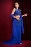 Aayushi Maniar_Blue Georgette, Net Beads, Embroidery, Sequins Indra Draped Mermaid Lehenga Set _Online_at_Aza_Fashions
