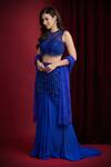 Buy_Aayushi Maniar_Blue Georgette, Net Beads, Embroidery, Sequins Indra Draped Mermaid Lehenga Set _Online_at_Aza_Fashions