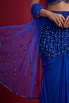 Aayushi Maniar_Blue Georgette, Net Beads, Embroidery, Sequins Indra Draped Mermaid Lehenga Set _at_Aza_Fashions