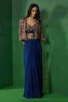 Shop Ridhima Bhasin Navy Georgette, Crepe Embroidery, Sequins, Midnight Jacket Draped Skirt Set Online at Aza Fashions Shop_Ridhima Bhasin_Navy Georgette, Crepe Embroidery, Sequins, Midnight Jacket Draped Skirt Set _Online_at_Aza_Fashions