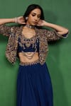 Ridhima Bhasin Navy Georgette, Crepe Embroidery, Sequins, Midnight Jacket Draped Skirt Set at Aza Fashions Ridhima Bhasin_Navy Georgette, Crepe Embroidery, Sequins, Midnight Jacket Draped Skirt Set _at_Aza_Fashions