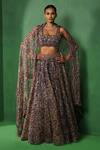 Buy_Ridhima Bhasin_Blue Organza Beads, Sequins, Embroidery, Zari Ovelyn Printed Blouse Lehenga Set _at_Aza_Fashions
