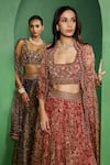 Buy_Ridhima Bhasin_Blue Organza Beads, Sequins, Embroidery, Zari Ovelyn Printed Blouse Lehenga Set 