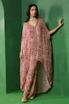 Buy_Ridhima Bhasin_Pink Georgette, Rayon Beads, Embroidery V-neck Inor Printed Kurta And Pant Set _at_Aza_Fashions