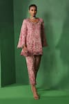 Ridhima Bhasin_Pink Rayon Embroidery, Beads V-neck Elin Printed Kurta And Pant Set _Online_at_Aza_Fashions